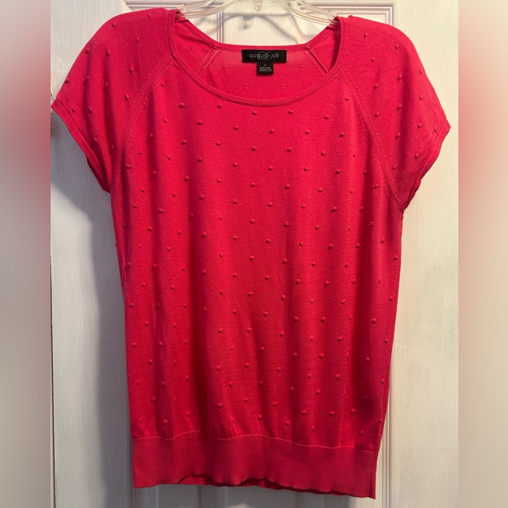 Women's Pink Short Sleeve Textured Sweater